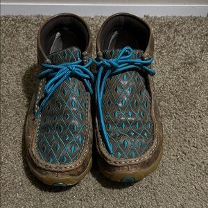 Woman Brown and Blue Moccasin Shoes
